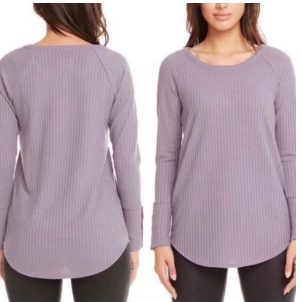 Chaser Womens Purple‎ Waffle Knit Thermal Raglan Top Button Cuff Mauve Medium